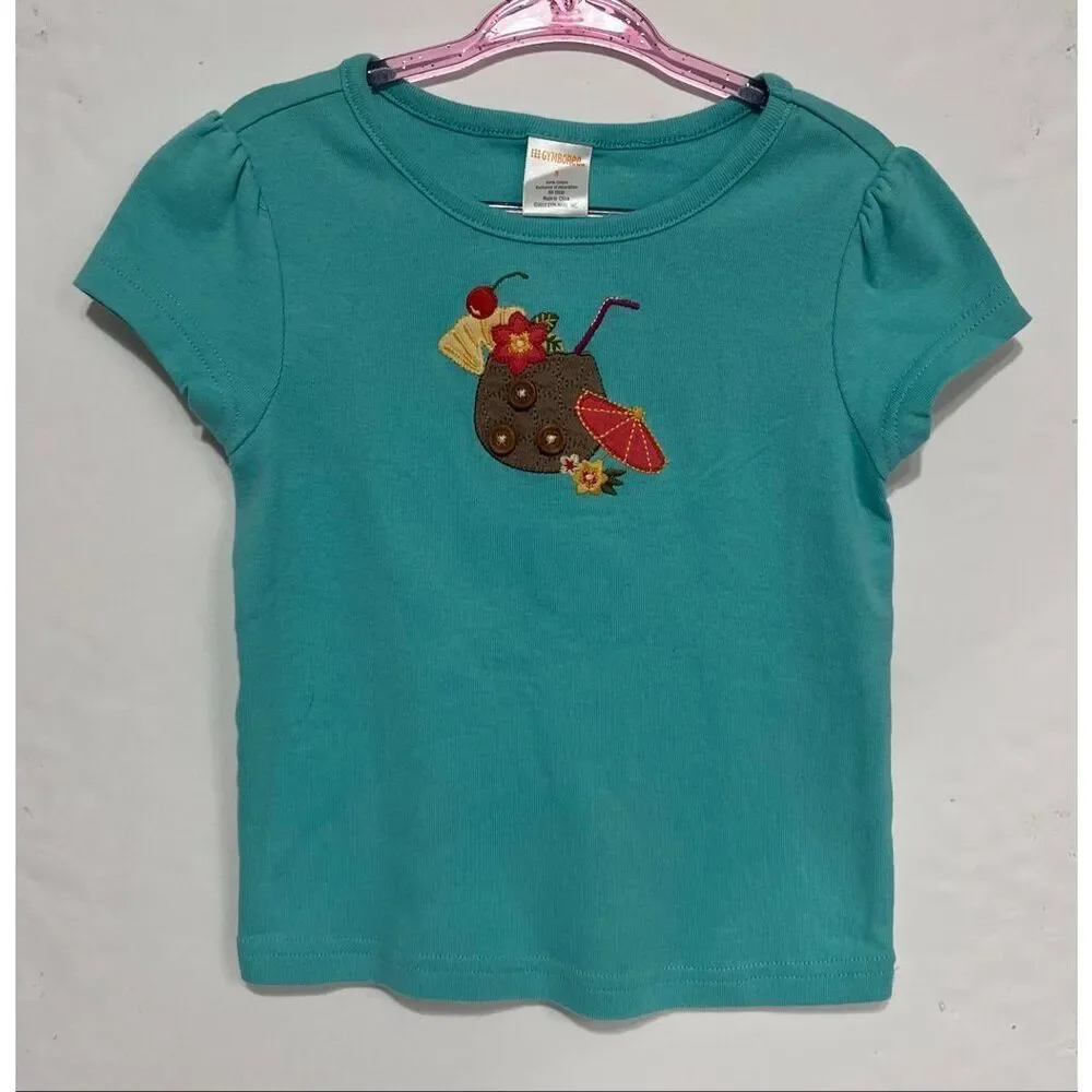 Gymboree Turquoise Short Sleeve Tee with Tropical Drink Applique   Girls Size 3